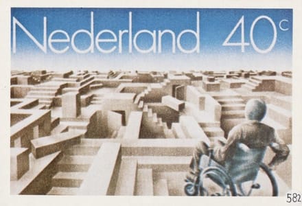 Briefkaart met afbeelding Voor invaliden ontoegankelijk landschap postzegel