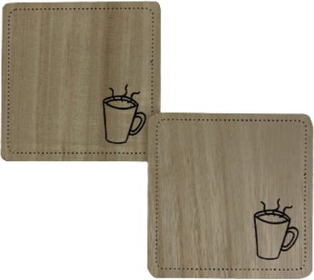 Onderzetters STEN - Koffie patroon - Vierkant - Zwart / Bruin - Hout - 9 x 9 cm - Set van 2