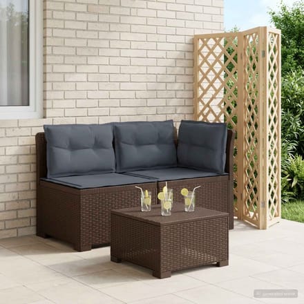 vidaXL - Twee-zits - Tuin - Sofa - met - Kussens - Rieten - Look - 2-zits - PP - Bruin