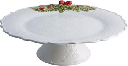 Bordallo Pinheiro Coroa de Natal Taartplateau - Kerst - Wit - Aardewerk - Ø 35,5 cm