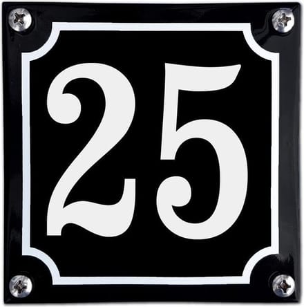 Zwart emaille huisnummer  - 25