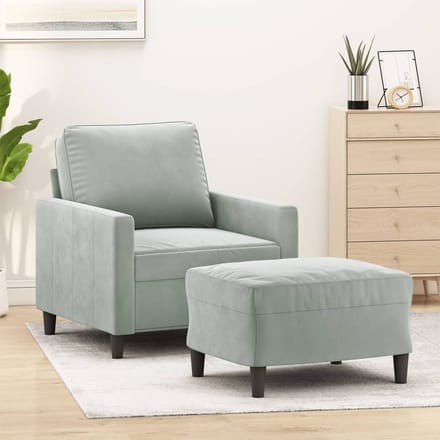 vidaXL - Fauteuil - met - voetenbank - 60 - cm - fluweel - lichtgrijs