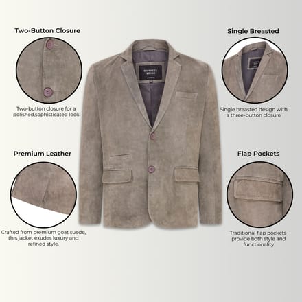 Heren Grijs Slim Geitensuède Italiaanse Blazer Jas-Somero
