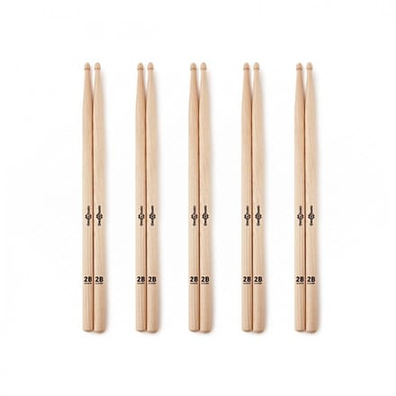 2B Wood Tip Hickory Drumsticks, 5 Pack