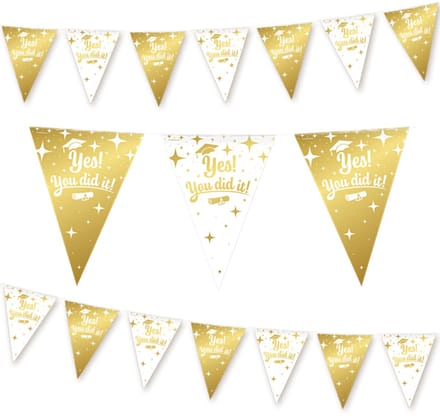Q2P - Slinger - You Did It - Versiering - Decoratie - Geslaagd - Vlaggenlijn - Goud & Wit - 10m