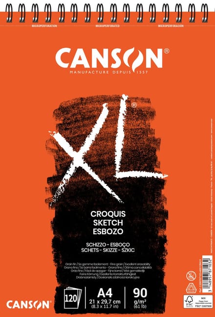 Schetspapier canson xl sketch 90gr a4 ivoorwit | 5 stuks