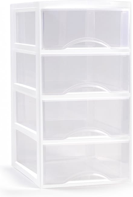 Plasticforte Ladeblokje/bureau organizer met 4x lades - transparant/wit - L26 x B36 x H49 cm