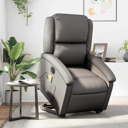 vidaXL - Sta-op-massagestoel - elektrisch - echt - leer - grijs