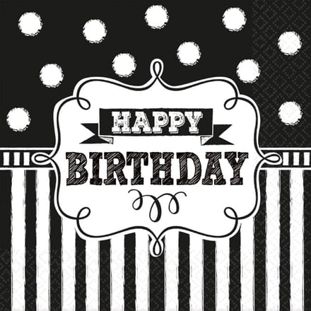 Verjaardag Servetten Happy Birthday Zwart 25x25cm 16 stuks