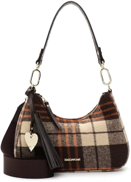 EMILY & NOAH Schoudertas – Geruit Design – Vegan – 25x19x8 cm – Bruin/Beige – E&N Dala-serie