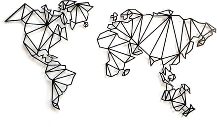 Decorizzly - Decoratieve Wereldkaart - Geometrisch - Staal - Zwart