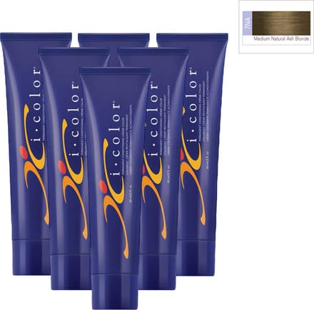 ISO i color Permanent Conditioning Crème Color 60ml 7NA Medium Natural Ash Brown x 6 tubes