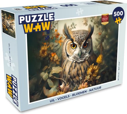 Puzzel Uil - Vogels - Bloemen - Natuur - Legpuzzel - Puzzel 500 stukjes