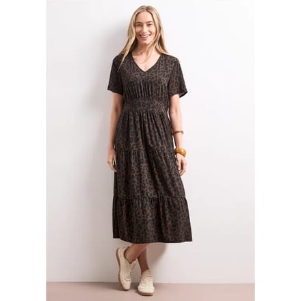 Midi-jurk met print en smokdetail
