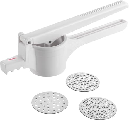 Metaltex - Aardappelstamper - Pureestamper - 3 Verwisselbare RVS Schijven - 36 cm - Wit