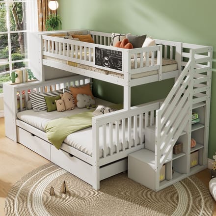 Sweiko Stapelbed - 90*200 cm & 140*200 cm - Met krijtbord - 2 lades - Opbergplank - Kinderbed - Wit