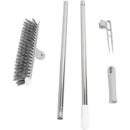 Brosse à récurer 2 en 1 pour sol, manche long, pour joints, poils rigides, rotative à 180 degrés blanc