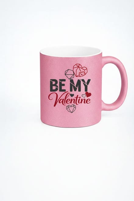 Roze Glitter Be My Valentine Mok met Harten Design - Valentijnscadeau