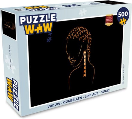 Puzzel Vrouw - Oorbellen - Line art - Goud - Legpuzzel - Puzzel 500 stukjes