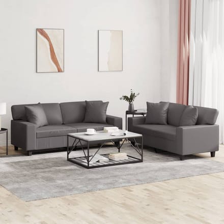vidaXL - 2-delige - Loungeset - met - kussens - kunstleer - grijs