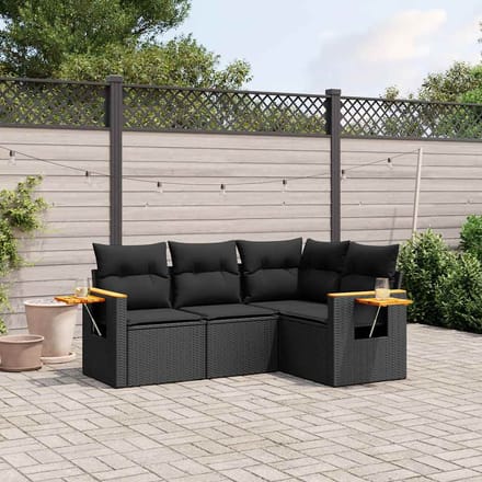 vidaXL - 4-delige - Loungeset - met - kussens - poly - rattan - zwart