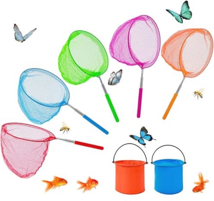 Telescopisch Schepnet Set voor Kinderen - 5 Vlindernetten en 2 Opvouwbare Emmers