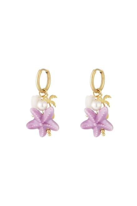 Palmtree oorbellen- palmboom- ster- parel -lila- goudkleur