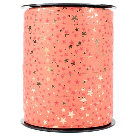 Kerstlint - krullint - cadeaulint - 10 mm x 250 meter - rood/goud - sterretjes
