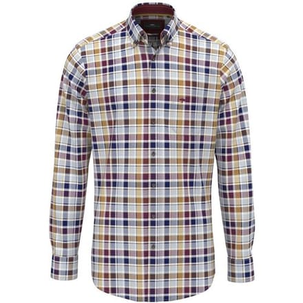 Fynch-Hatton Overhemd Herringbone Multi Check Deep Merlot-Multi / male