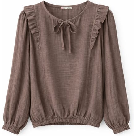 Textured Frilly Crew Neck Blouse