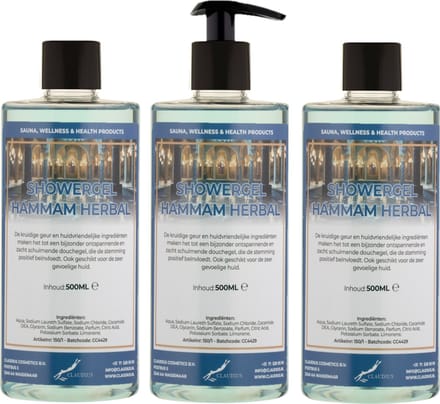 Douchegel Hammam Herbal 500 ml - set van 3 stuks - met gratis pomp - Showergel