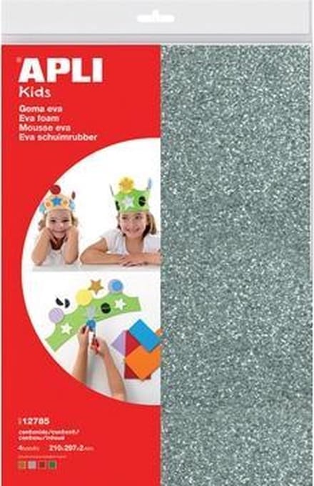 APLI Kids glitter foam knutselvellen A4 zilver goud rood groen.