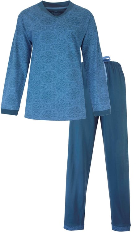 Medaillon Dames Pyjama - Lange Mouwen - Petrol Blauw - Maat S