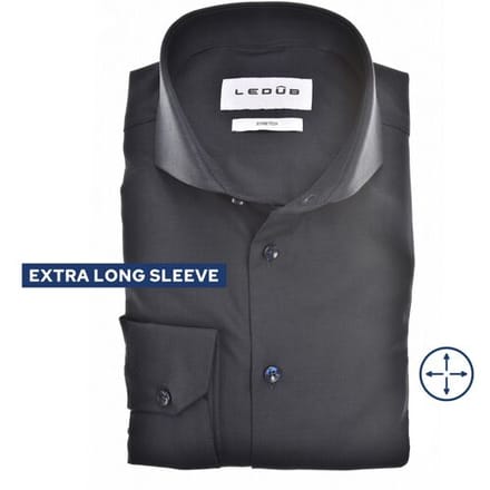 Ledub slim fit overhemd - mouwlengte 72 cm - popeline - donkerblauw - Strijkvriendelijk - Boordmaat: 44