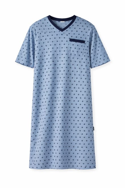 Comte - Heren Nachthemd Korte Mouw – Lichtblauw Print – 100% katoen - maat M
