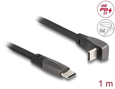 Delock USB 2.0 Flat Ribbon Cable USB Type-C™ male to USB Type-C™ male angled PD 3.0 60 W 1 m black