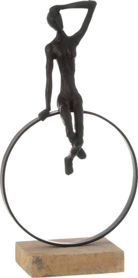 J-Line decoratie Figuur Op Ring Voet - polyresin/ijzer - zwart