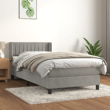 vidaXL - Boxspring - met - matras - fluweel - lichtgrijs - 90x190 - cm