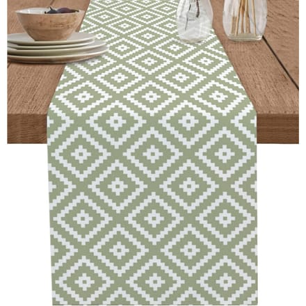 Chemin de table géométrique abstrait moderne en lin vert Décoration de fête de mariage Chemin de table pour table de salle à manger de cuisine de ferme Écharpe décorative pour commode 150x33cm beige