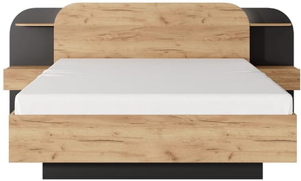 Vente-unique Bedframe hout zwart, natuurlijk licht 160 x 200 cm