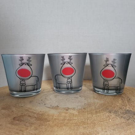 Set van 3 Theelichtjes - Kerst - Zilver - Rendier - Rudolf
