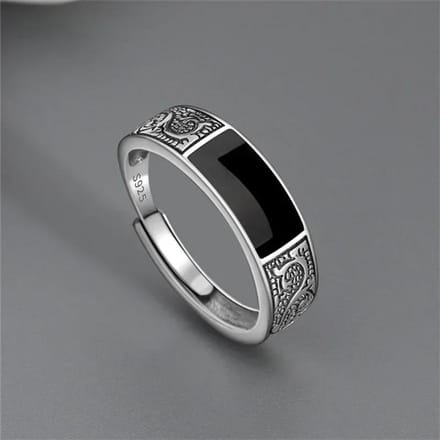 Mode Nieuwe Vintage Drakenpatroon Titanium Stalen Ring Hip Hop Verstelbare Ring Mannen Single Party Opening resizable black