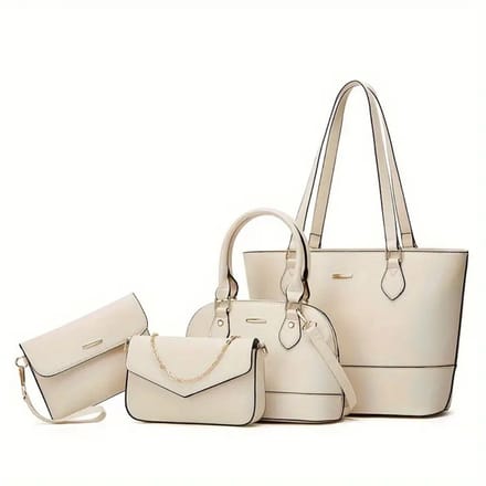Nivard Handtas Dames - Schoudertas - School - Shopper - Schooltas - Werktas - 4-Delige Set - Wit