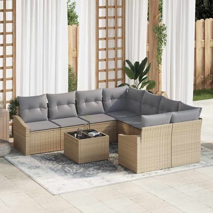 vidaXL Bankstel 9 st Beige en Licht Grijs poly rattan
