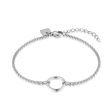 Twice As Nice Armband in edelstaal, dubbele ketting, cirkel 16cm+3cm
