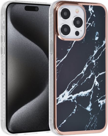 iPhone 15 Pro Max TPU Back Cover hoesje - Marble Black - Zwart