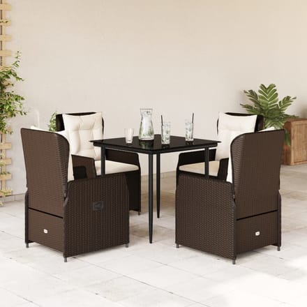 vidaXL - 5-delige - Tuinset - met - kussens - poly - rattan - bruin