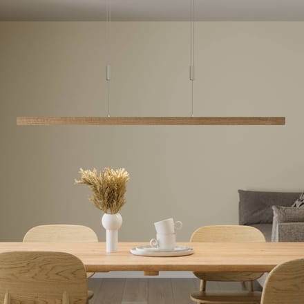 Quitani LED hanglamp Nora, eikenhout naturel, lengte 118 cm