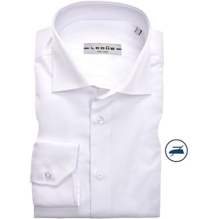 Ledub slim fit overhemd - mouwlengte 7 - wit twill - Strijkvrij - Boordmaat: 38