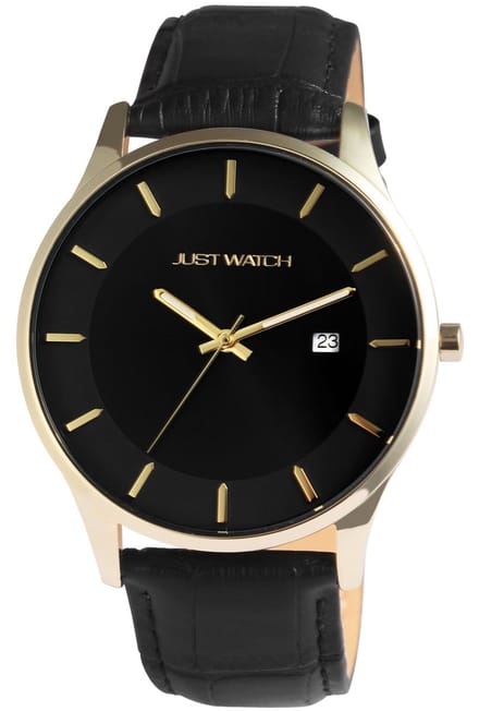 JUST WATCH Herenhorloge Echt leer Dennis, datumweergave